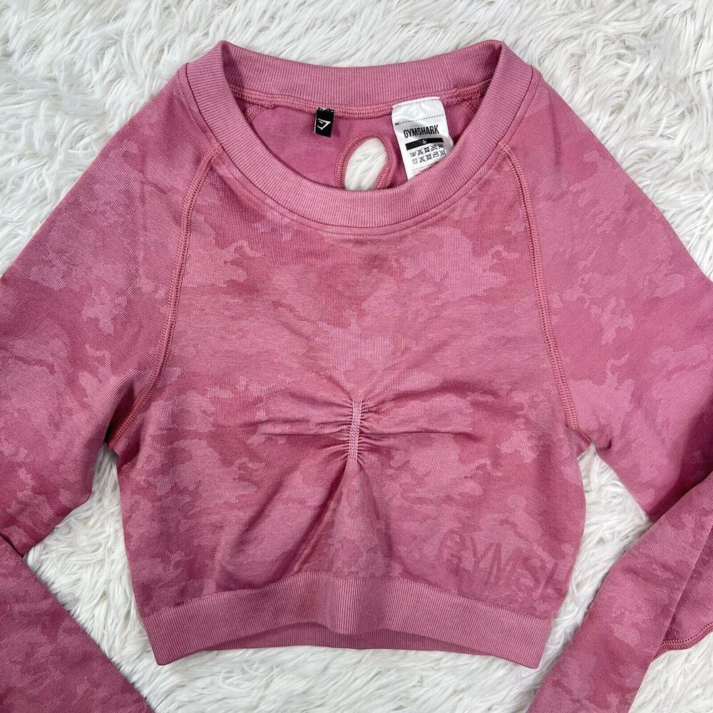 Gymshark Long Sleeve Women's Pink Pullover Crop Top Workout‎ Gym Size Small - Picture 4 of 6